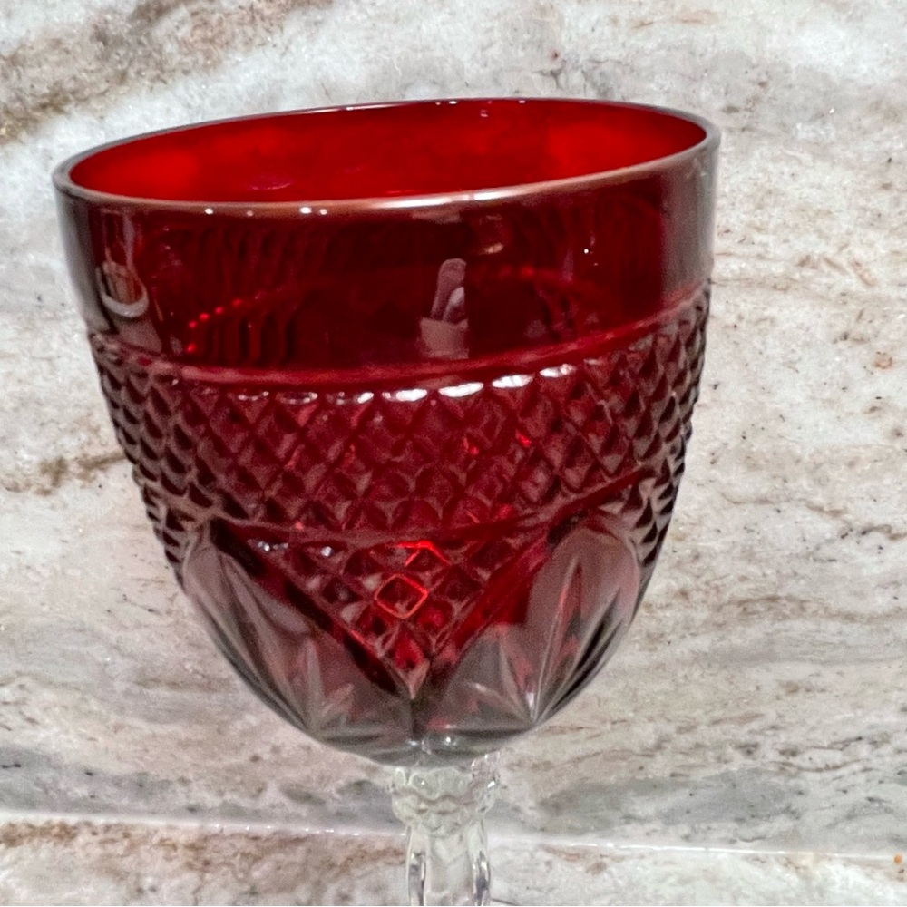 VTG Cristal d'Arques Antique Ruby Red 8" Water Goblet | Diamond Ball Stem - Picture 7 of 9